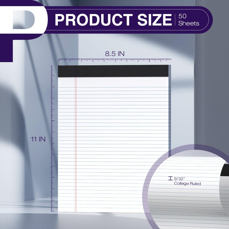 Nichela 2 Pack Legal Pads 8.5 x 11 College Ruled Note Pads 8.5 x 11 Notepads 8.5 x 11 Micro Perforated Writing Pads 8.5 x 11 Pads of Paper Lined White Paper, 50 Sheets per Notepad for Home, Office, School - Image 2